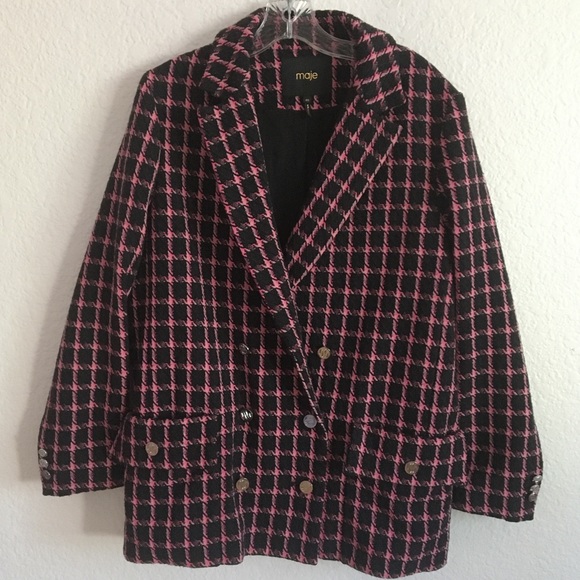 Maje Jackets & Blazers - Maje Pink Black Wool Blend Oversized Blazer 40 / Large